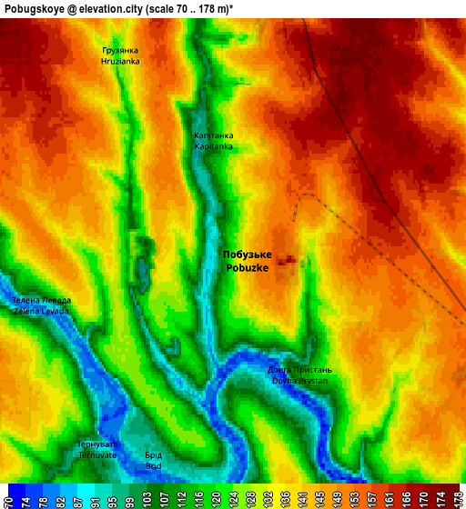 Zoom OUT 2x Pobugskoye, Ukraine elevation map