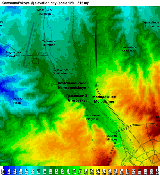 Zoom OUT 2x Komsomol’skoye, Ukraine elevation map