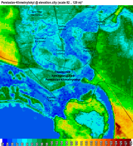 Zoom OUT 2x Pereiaslav-Khmelnytskyi, Ukraine elevation map