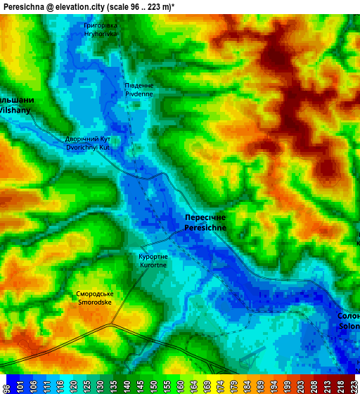 Zoom OUT 2x Peresichna, Ukraine elevation map