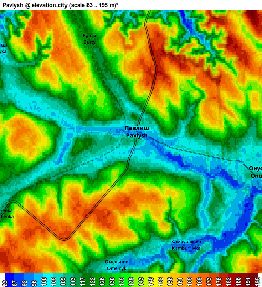 Zoom OUT 2x Pavlysh, Ukraine elevation map