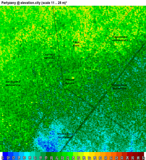 Zoom OUT 2x Partyzany, Ukraine elevation map