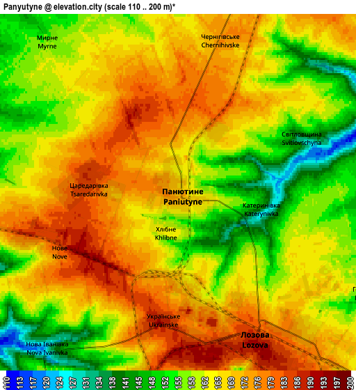 Zoom OUT 2x Panyutyne, Ukraine elevation map