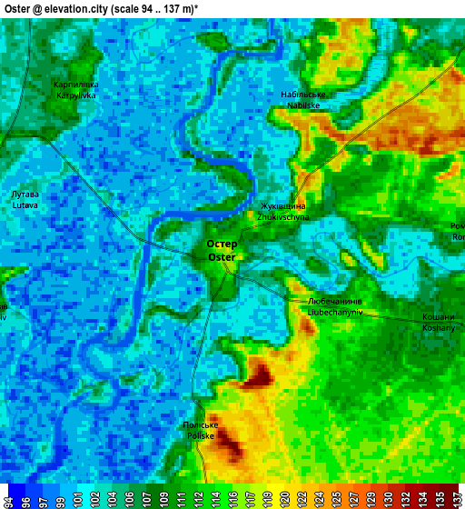 Zoom OUT 2x Oster, Ukraine elevation map