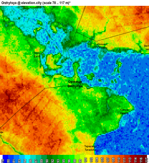 Zoom OUT 2x Orzhytsya, Ukraine elevation map