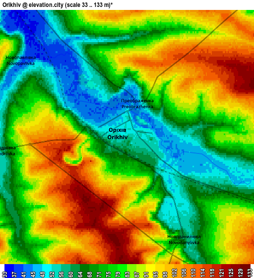 Zoom OUT 2x Orikhiv, Ukraine elevation map