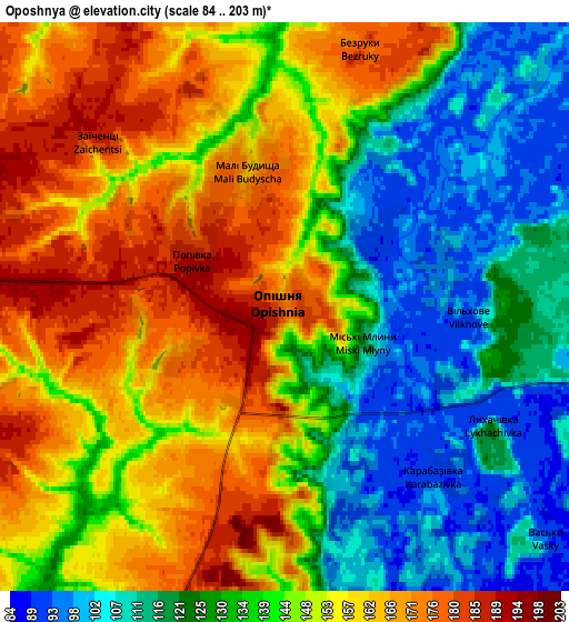 Zoom OUT 2x Oposhnya, Ukraine elevation map