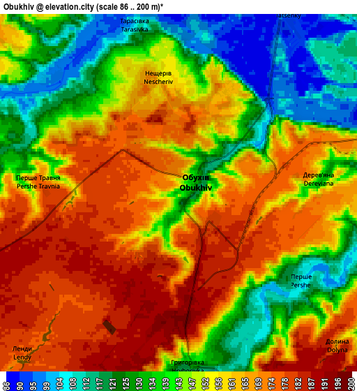 Zoom OUT 2x Obukhiv, Ukraine elevation map