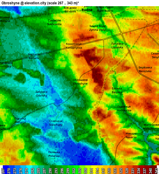 Zoom OUT 2x Obroshyne, Ukraine elevation map