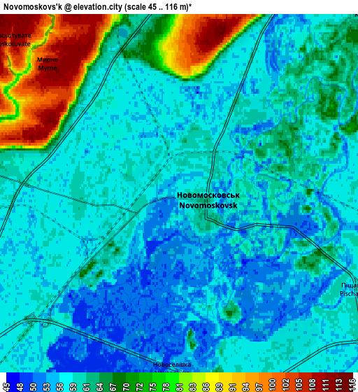 Zoom OUT 2x Novomoskovs’k, Ukraine elevation map