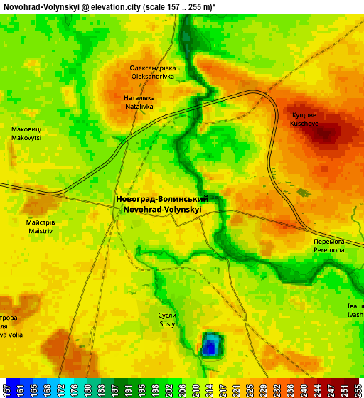Zoom OUT 2x Novohrad-Volynskyi, Ukraine elevation map