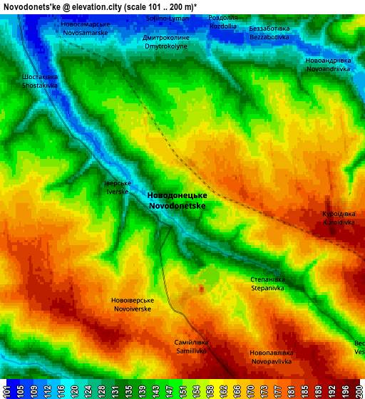 Zoom OUT 2x Novodonets’ke, Ukraine elevation map