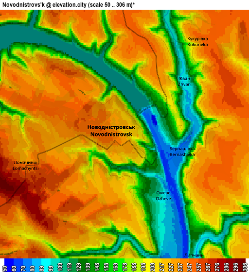 Zoom OUT 2x Novodnistrovs’k, Ukraine elevation map