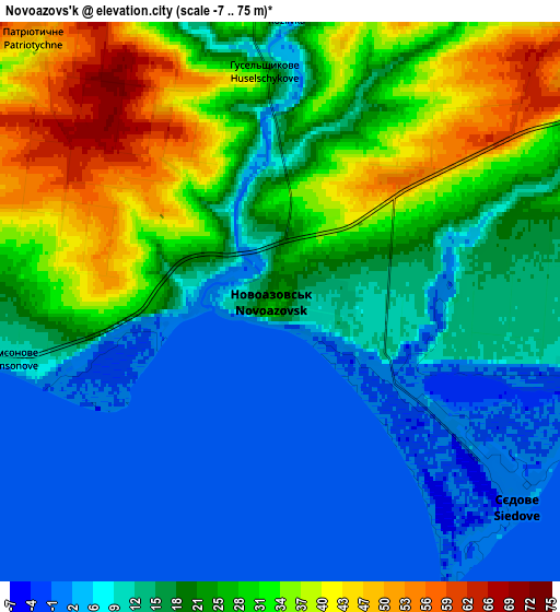 Zoom OUT 2x Novoazovs'k, Ukraine elevation map