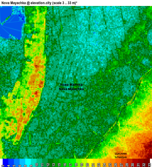 Zoom OUT 2x Nova Mayachka, Ukraine elevation map