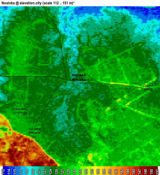 Zoom OUT 2x Nosivka, Ukraine elevation map