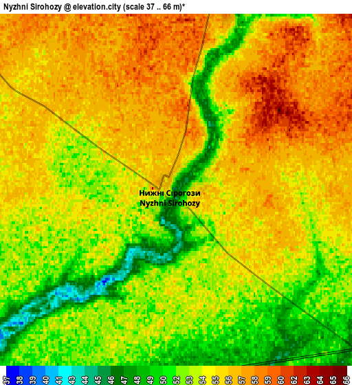 Zoom OUT 2x Nyzhni Sirohozy, Ukraine elevation map