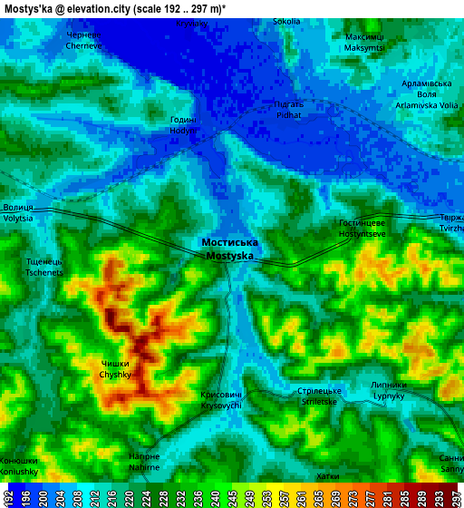 Zoom OUT 2x Mostys'ka, Ukraine elevation map