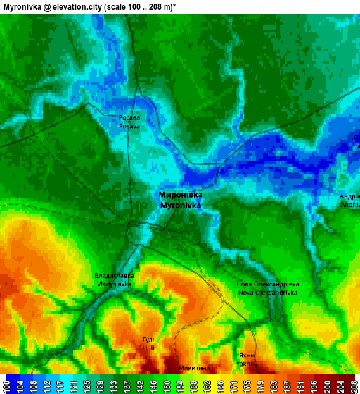 Zoom OUT 2x Myronivka, Ukraine elevation map