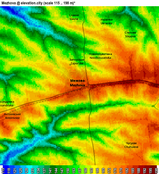 Zoom OUT 2x Mezhova, Ukraine elevation map