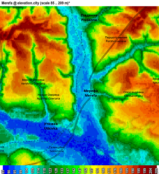 Zoom OUT 2x Merefa, Ukraine elevation map