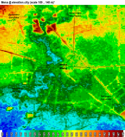 Zoom OUT 2x Mena, Ukraine elevation map