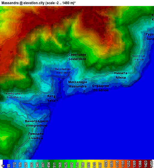 Zoom OUT 2x Massandra, Ukraine elevation map