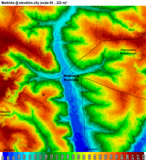 Zoom OUT 2x Markivka, Ukraine elevation map