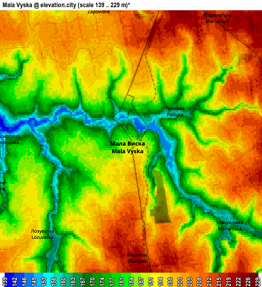 Zoom OUT 2x Mala Vyska, Ukraine elevation map