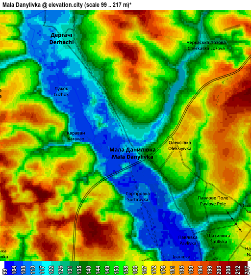 Zoom OUT 2x Mala Danylivka, Ukraine elevation map