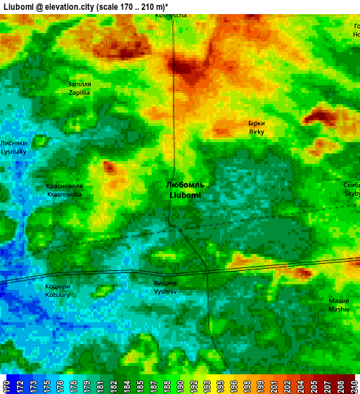 Zoom OUT 2x Liuboml, Ukraine elevation map