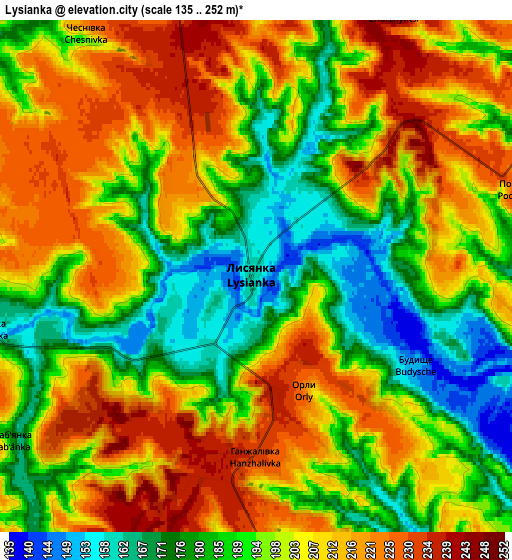 Zoom OUT 2x Lysianka, Ukraine elevation map