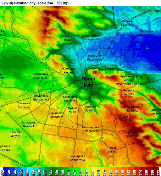 Zoom OUT 2x Lviv, Ukraine elevation map