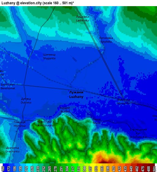 Zoom OUT 2x Luzhany, Ukraine elevation map