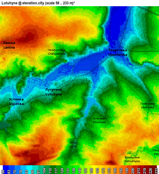 Zoom OUT 2x Lutuhyne, Ukraine elevation map