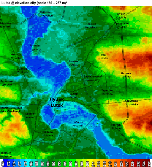 Zoom OUT 2x Lutsk, Ukraine elevation map