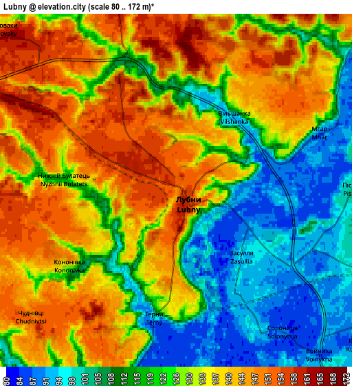 Zoom OUT 2x Lubny, Ukraine elevation map