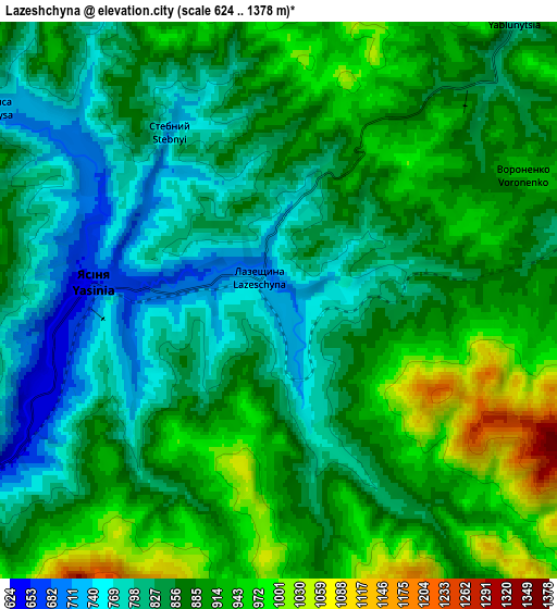 Zoom OUT 2x Lazeshchyna, Ukraine elevation map