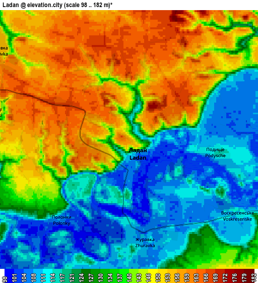 Zoom OUT 2x Ladan, Ukraine elevation map