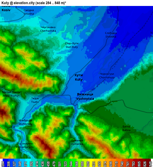 Zoom OUT 2x Kuty, Ukraine elevation map