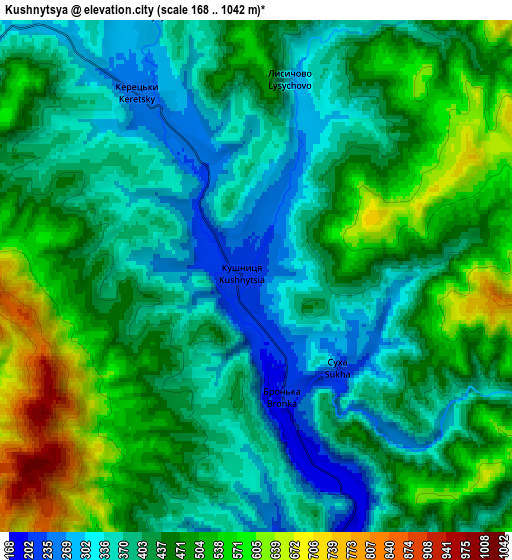 Zoom OUT 2x Kushnytsya, Ukraine elevation map