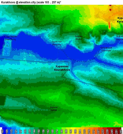 Zoom OUT 2x Kurakhovo, Ukraine elevation map