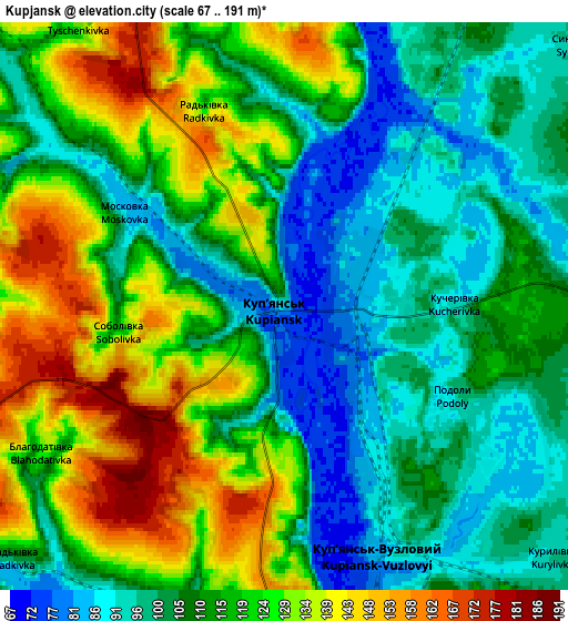 Zoom OUT 2x Kupjansk, Ukraine elevation map