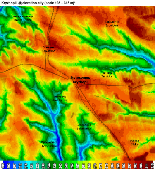 Zoom OUT 2x Kryzhopil’, Ukraine elevation map