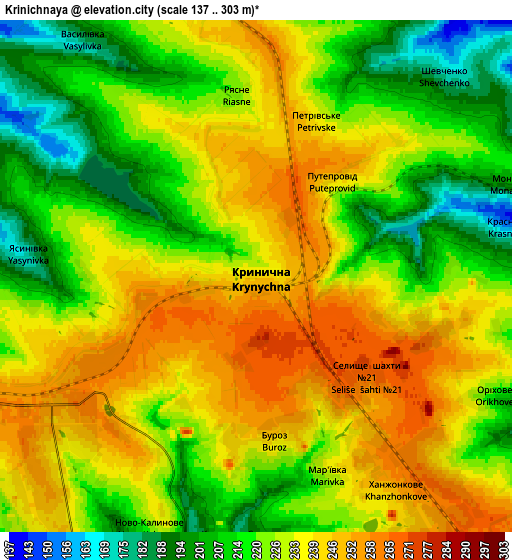 Zoom OUT 2x Krinichnaya, Ukraine elevation map