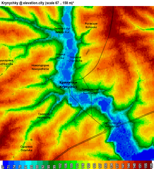 Zoom OUT 2x Krynychky, Ukraine elevation map