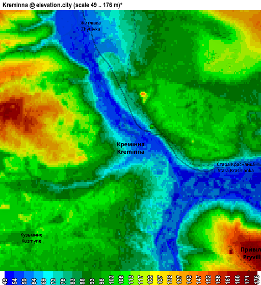 Zoom OUT 2x Kreminna, Ukraine elevation map