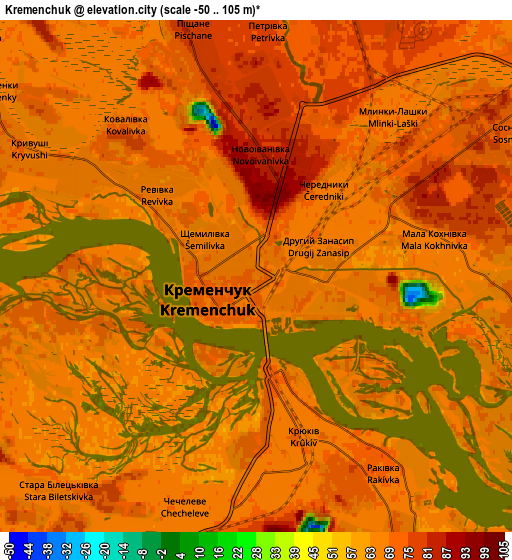 Zoom OUT 2x Kremenchuk, Ukraine elevation map