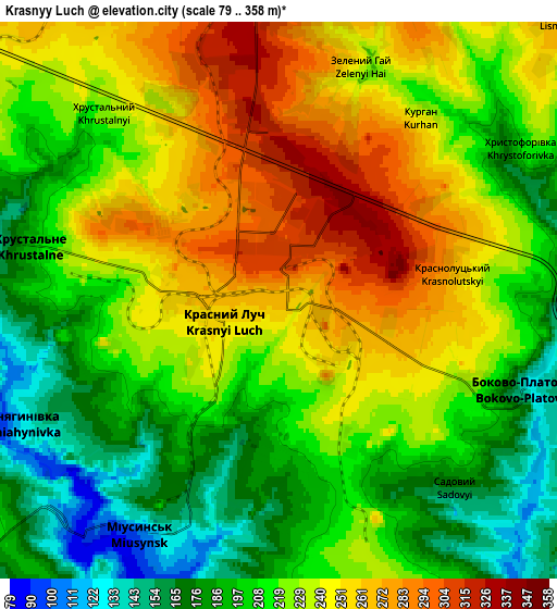 Zoom OUT 2x Krasnyy Luch, Ukraine elevation map