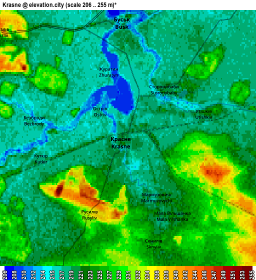 Zoom OUT 2x Krasne, Ukraine elevation map